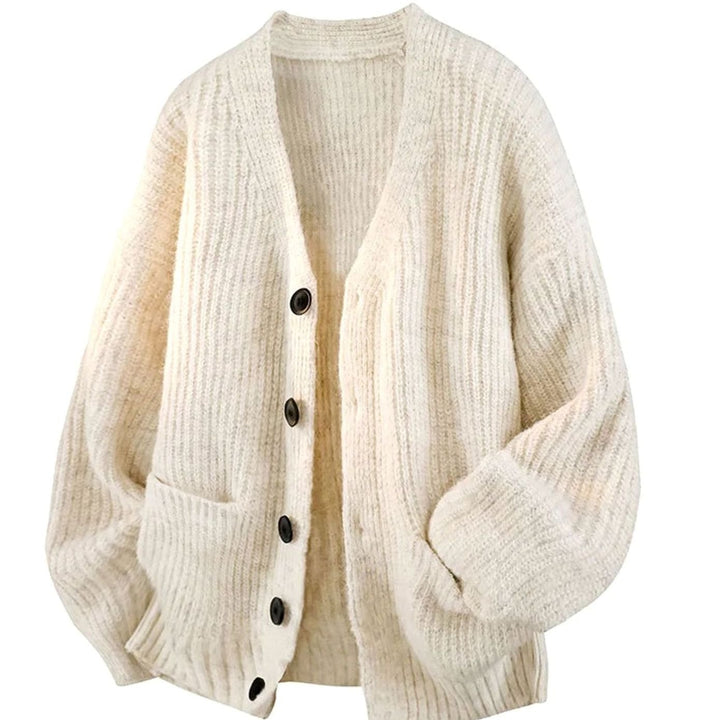 Women's Oversized V-Neck Button-Front Knit Cardigan - Apricot