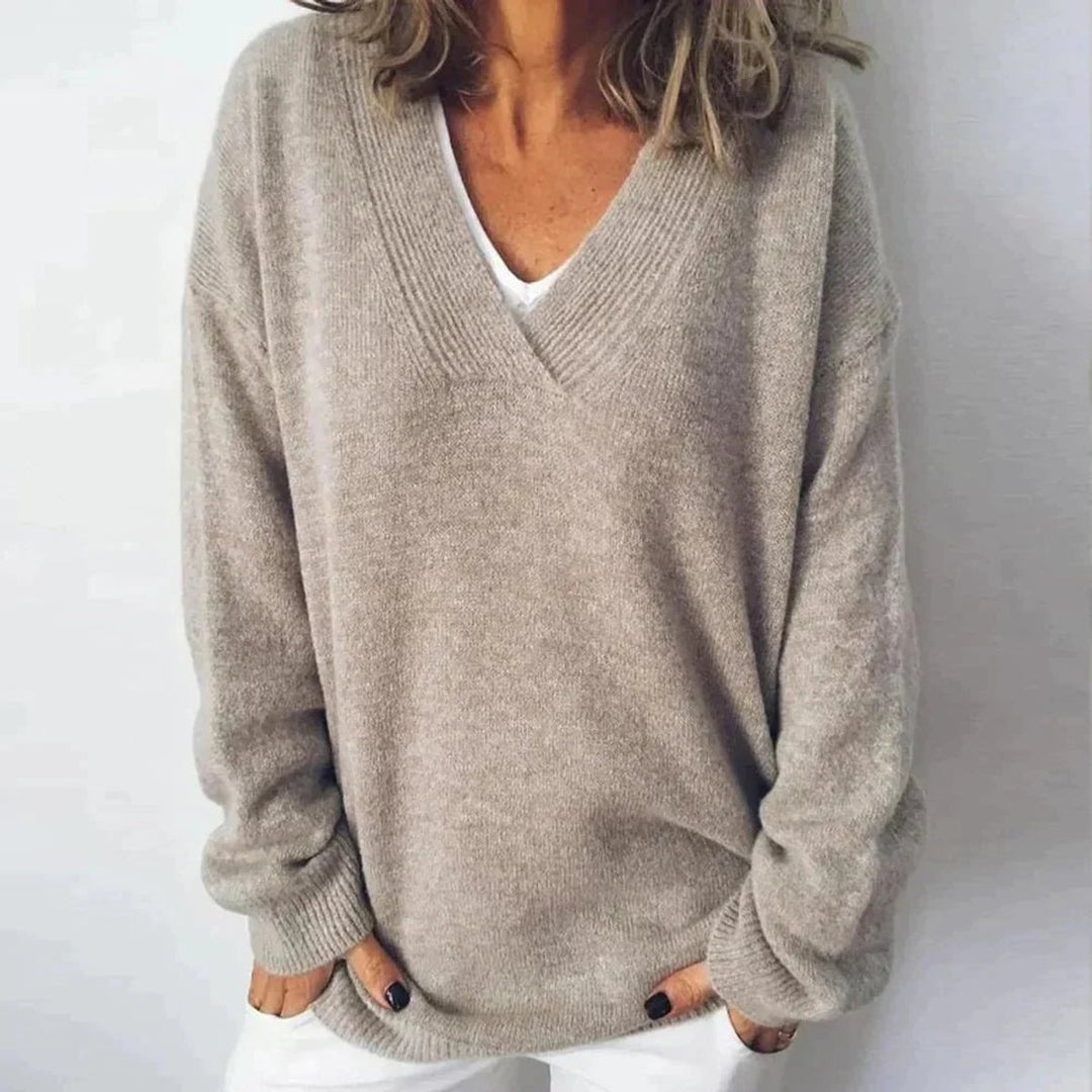 Women's Oversized V-Neck Long Sleeve Knit Sweater