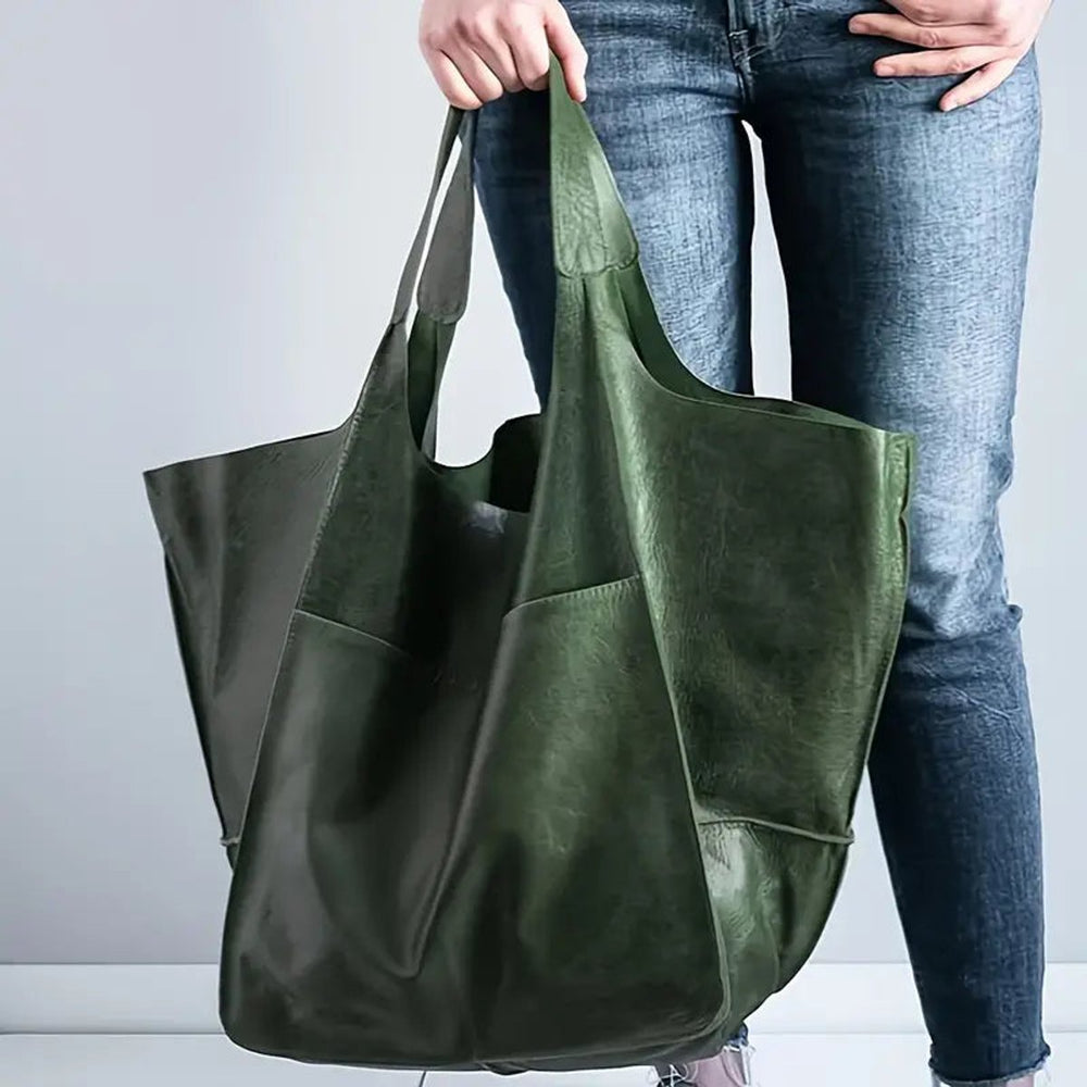 Women's Oversized Vegan Leather Magnetic Closure Tote Bag - Olive