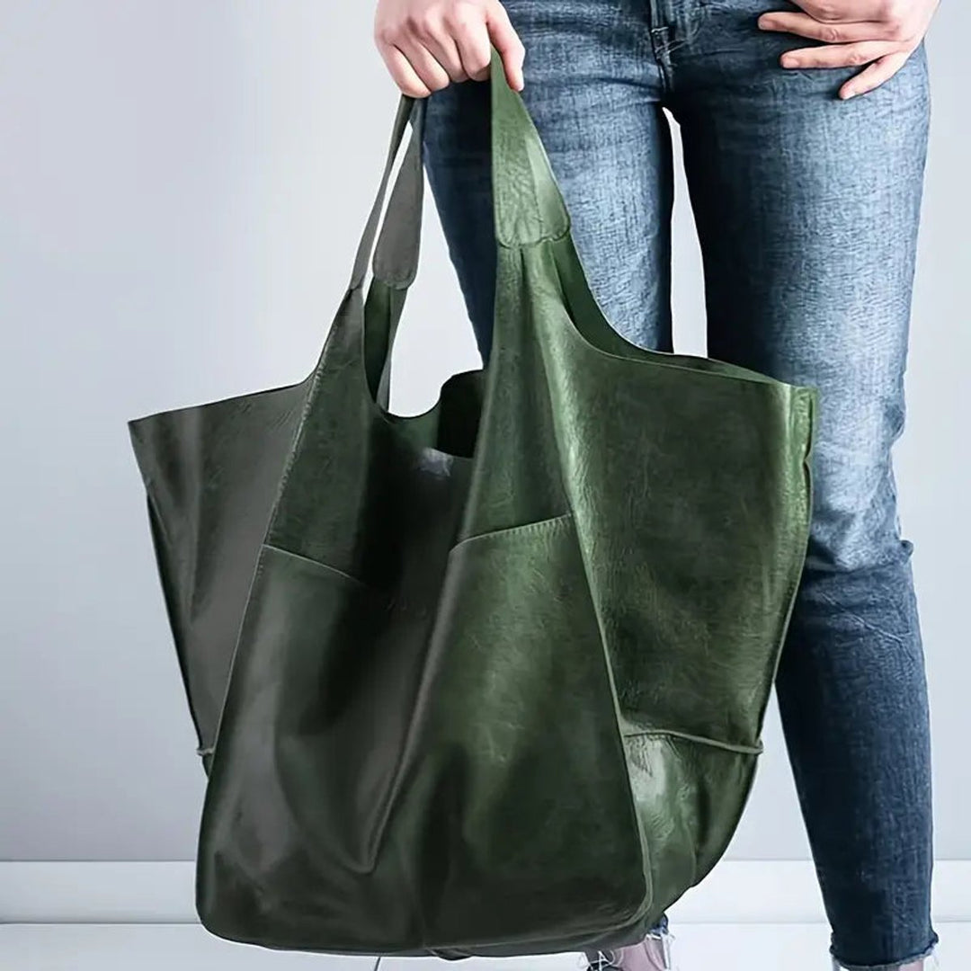 Women's Oversized Vegan Leather Magnetic Closure Tote Bag - Olive