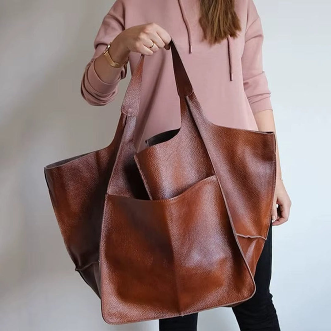 Women's Oversized Vegan Leather Magnetic Closure Tote Bag