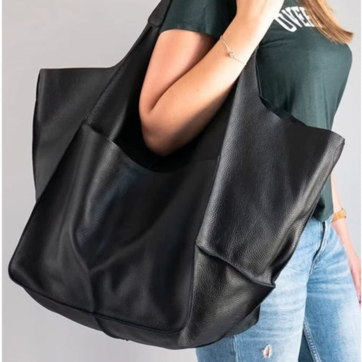 Women's Oversized Vegan Leather Magnetic Closure Tote Bag