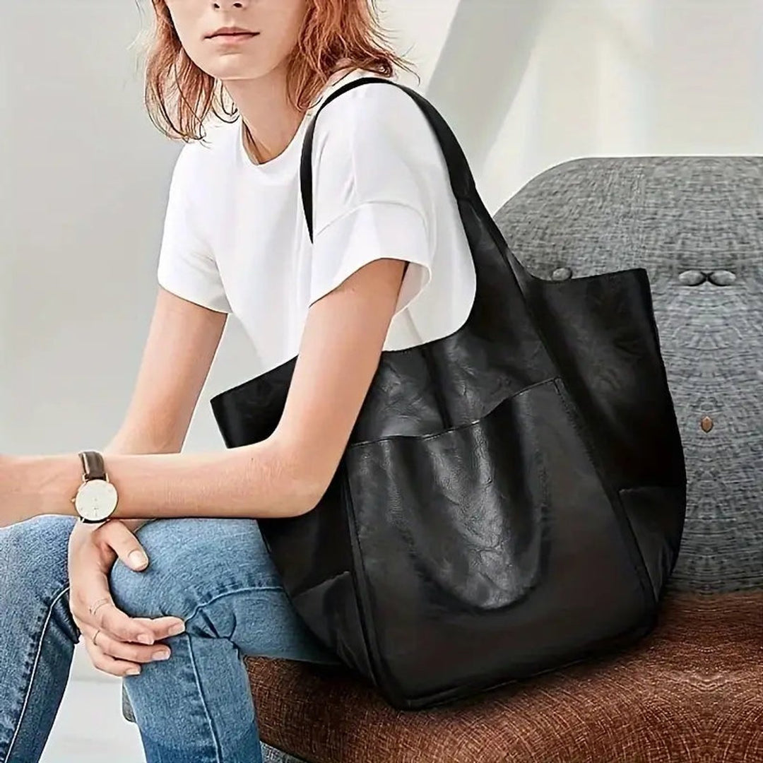 Women's Oversized Vegan Leather Magnetic Closure Tote Bag