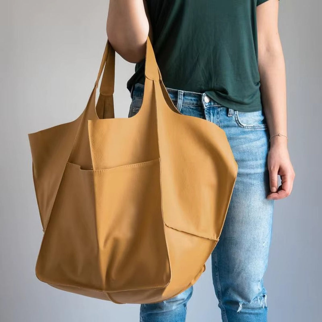 Women's Oversized Vegan Leather Magnetic Closure Tote Bag - Mustard