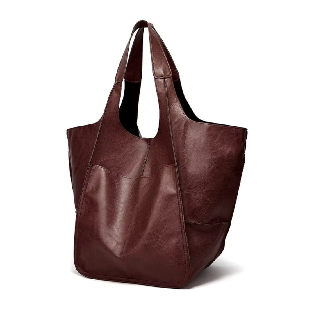 Women's Oversized Vegan Leather Magnetic Closure Tote Bag - Espresso
