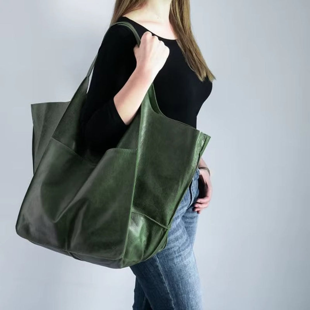 Women's Oversized Vegan Leather Magnetic Closure Tote Bag