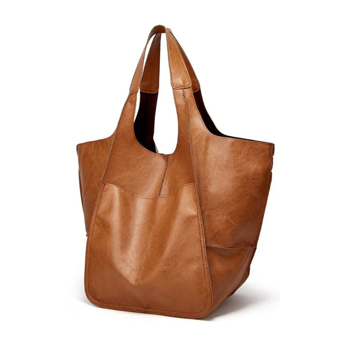 Women's Oversized Vegan Leather Magnetic Closure Tote Bag - Chestnut