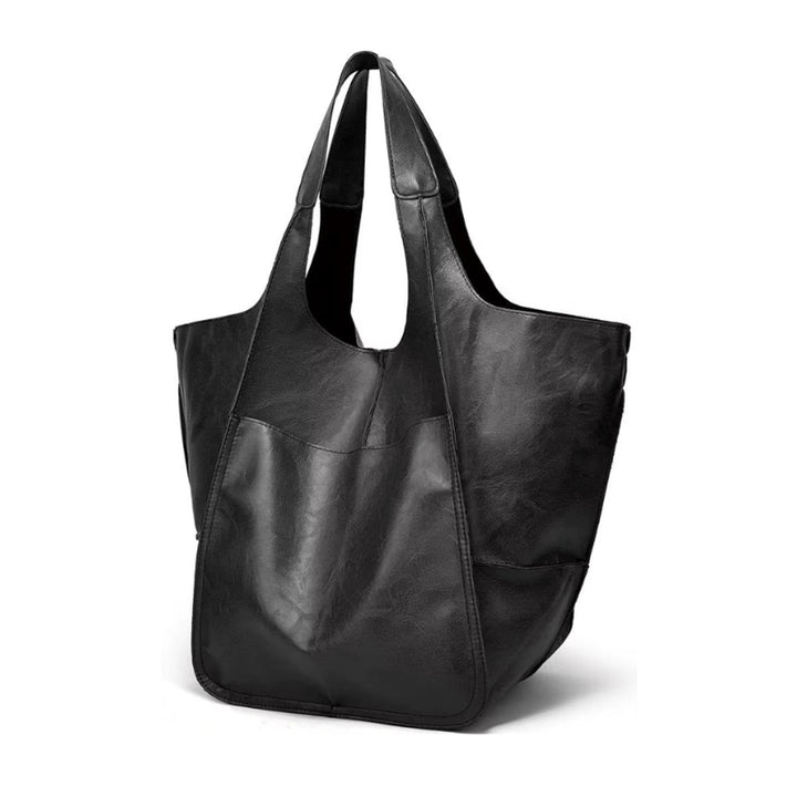 Women's Oversized Vegan Leather Magnetic Closure Tote Bag - Obsidian