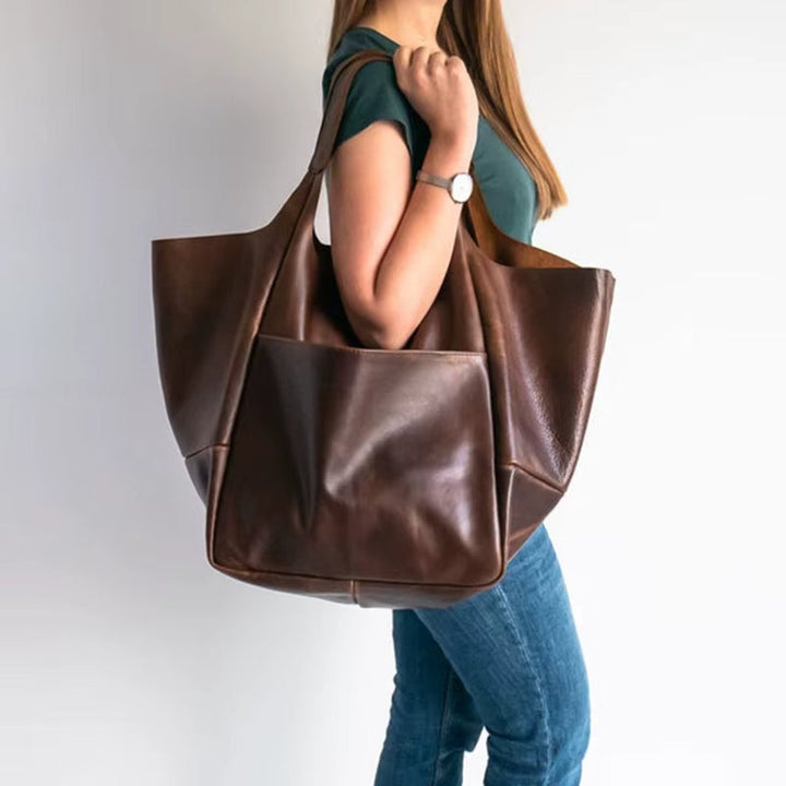 Women's Oversized Vegan Leather Magnetic Closure Tote Bag