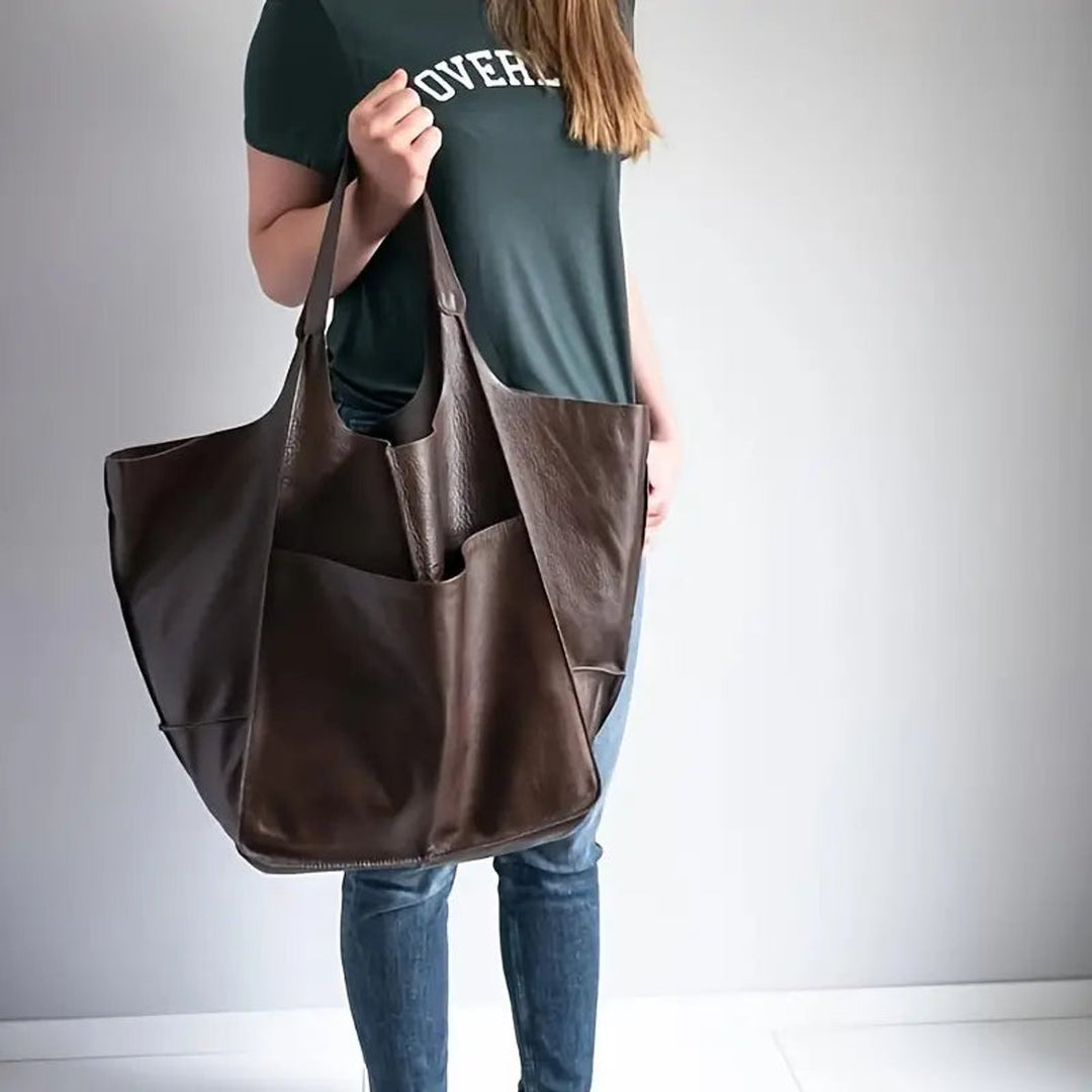 Women's Oversized Vegan Leather Magnetic Closure Tote Bag