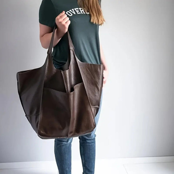 Women's Oversized Vegan Leather Magnetic Closure Tote Bag