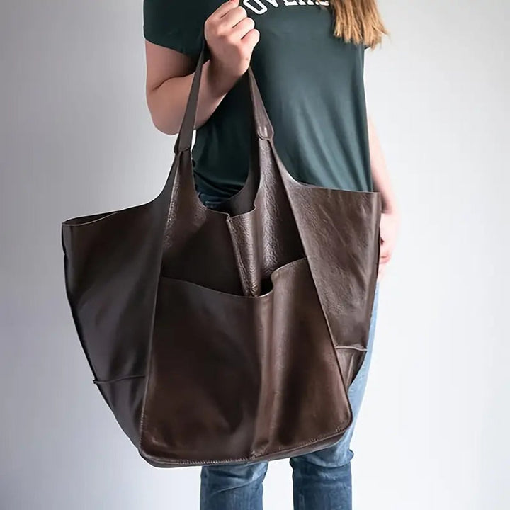 Women's Oversized Vegan Leather Magnetic Closure Tote Bag