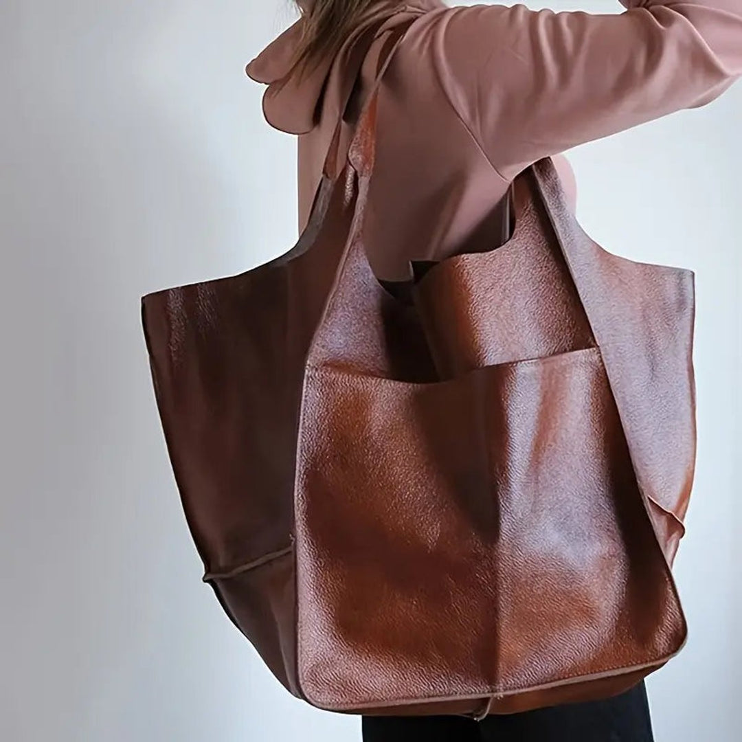 Women's Oversized Vegan Leather Magnetic Closure Tote Bag
