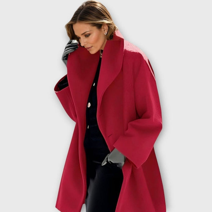 Women's Oversized Wide-Collar Winter Coat Relaxed Fit - Red
