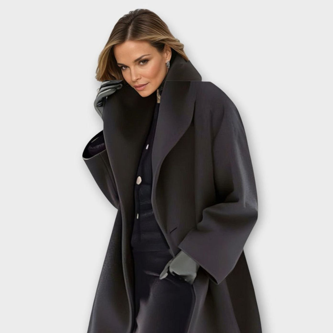 Women's Oversized Wide-Collar Winter Coat Relaxed Fit - Black