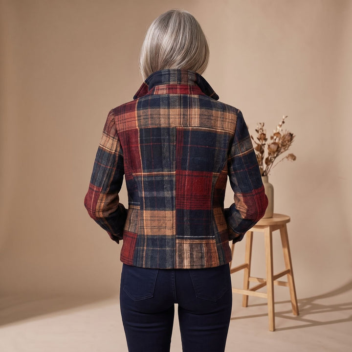 Women's Patchwork Plaid Tailored Button-Front Jacket