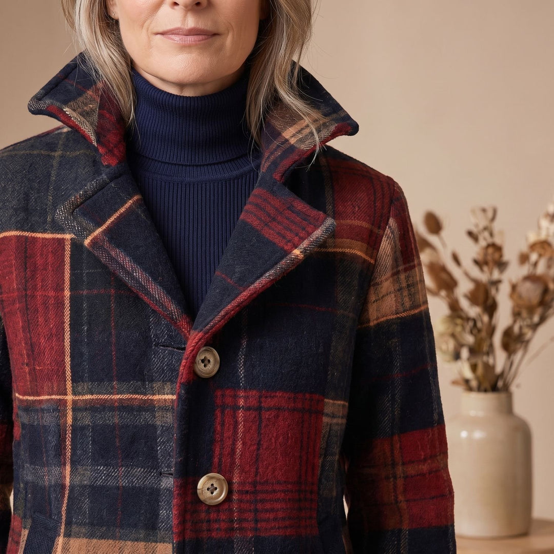 Women's Patchwork Plaid Tailored Button-Front Jacket