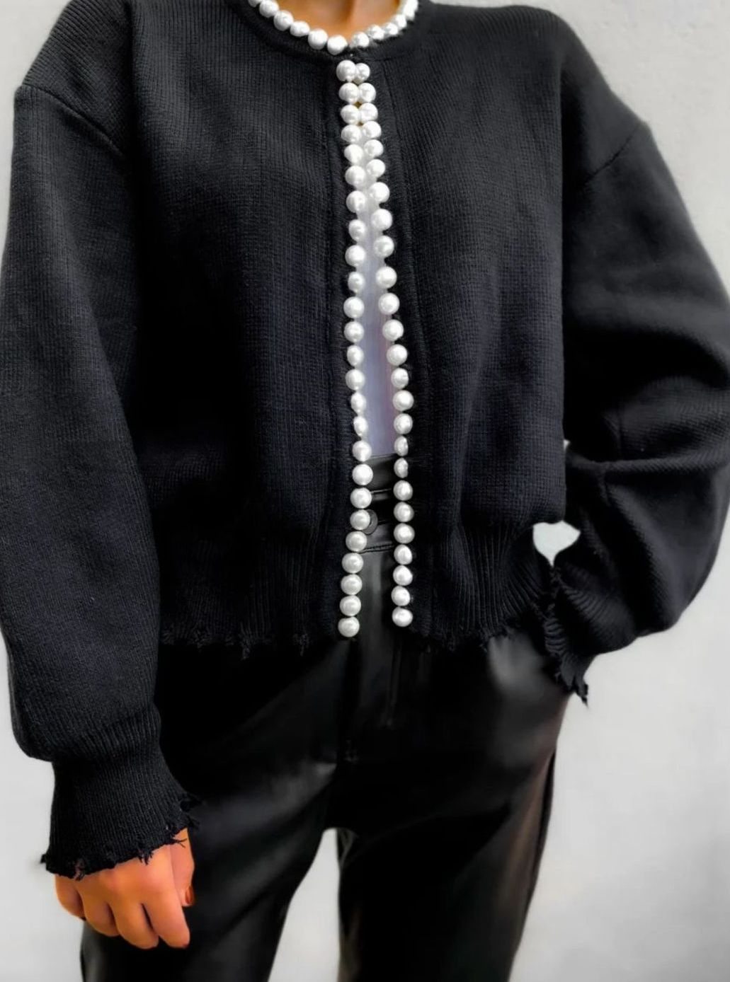 Women's Pearl-Trim Open-Front Knit Cardigan Sweater