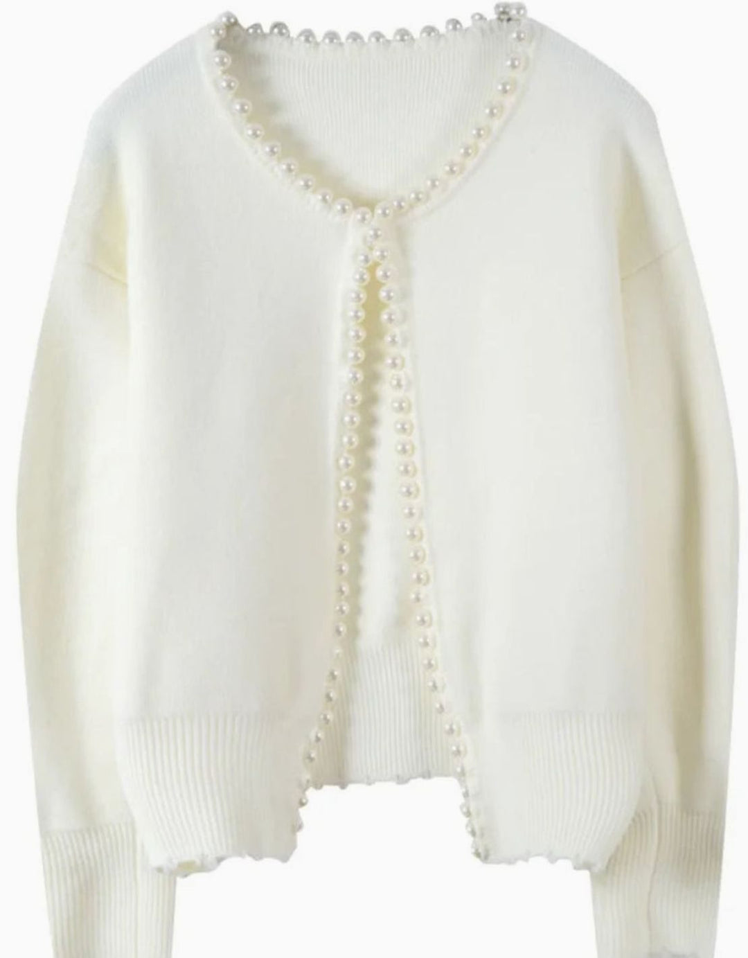 Women's Pearl-Trim Open-Front Knit Cardigan Sweater