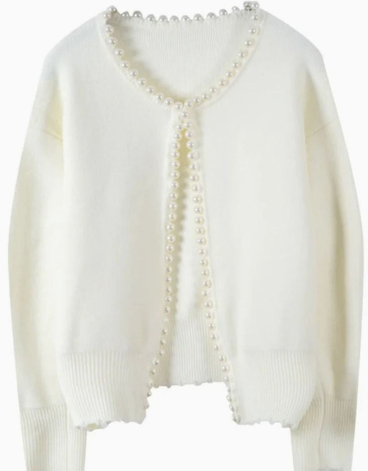 Women's Pearl-Trim Open-Front Knit Cardigan Sweater