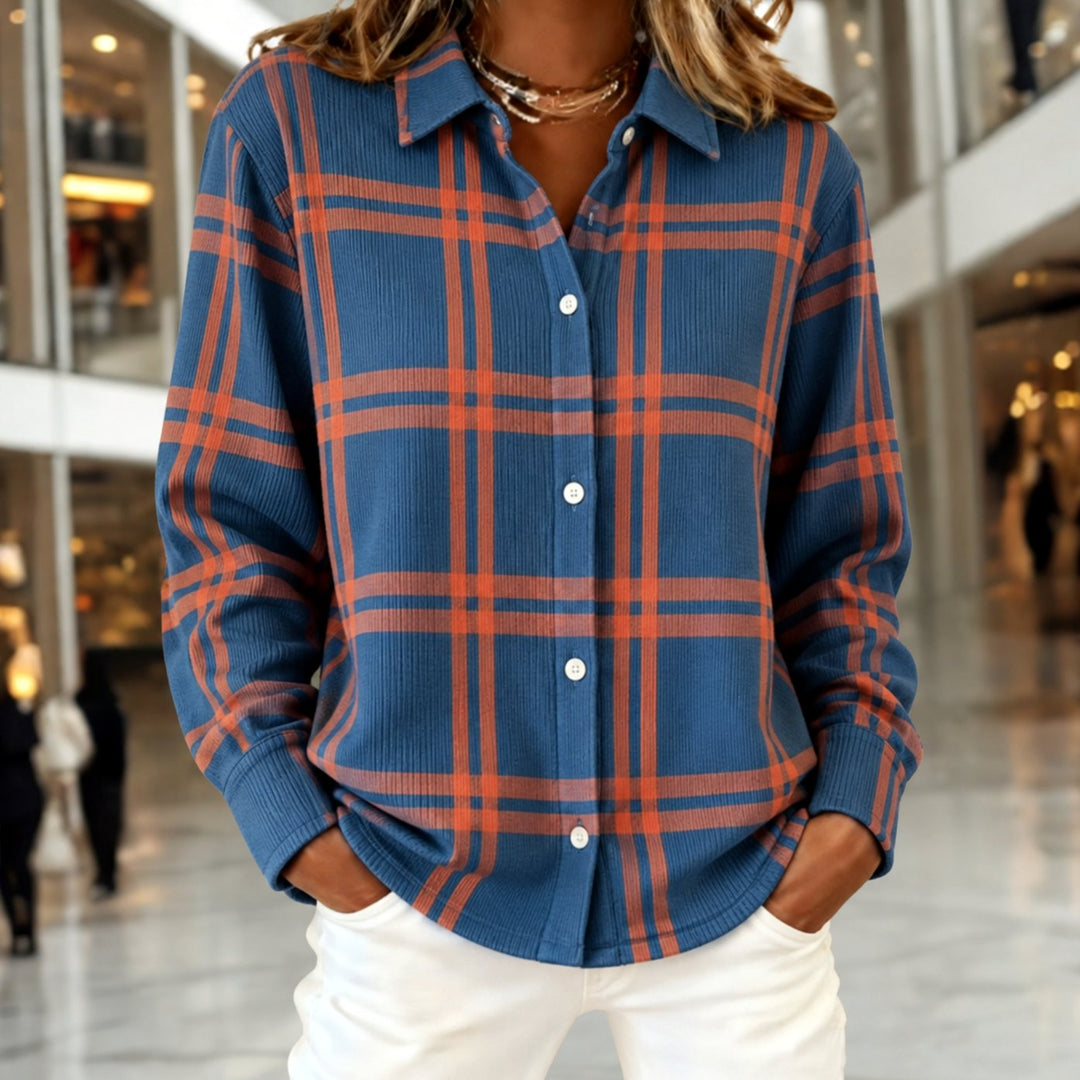 Women's Plaid Button-Down Long-Sleeve Shirt - Multicolor