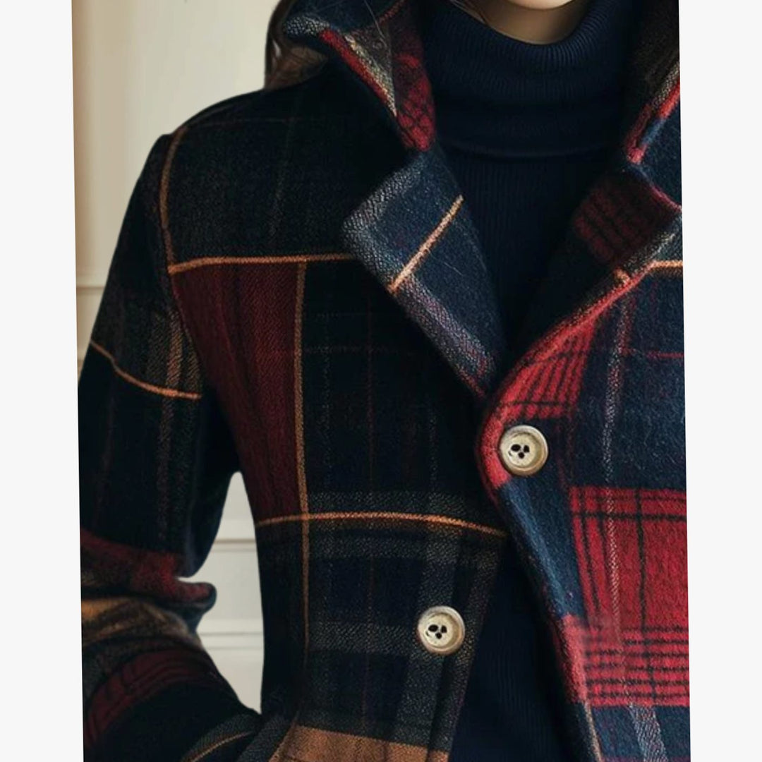 Women's Plaid Patchwork Single-Breasted Winter Coat Jacket