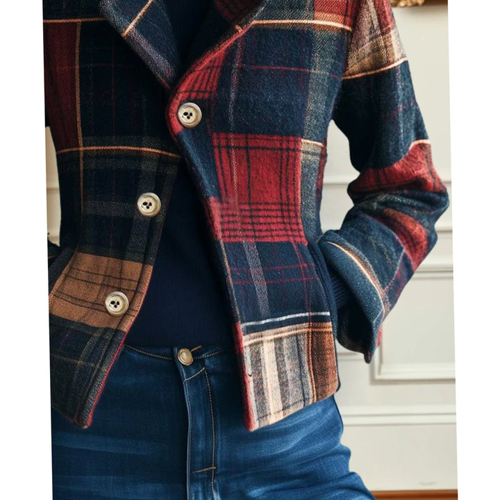 Women's Plaid Patchwork Single-Breasted Winter Coat Jacket