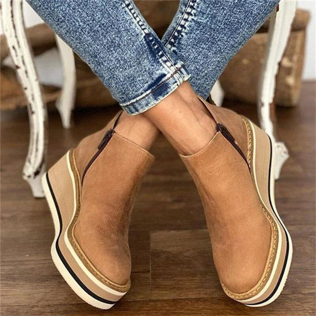 Women's Platform Wedge Zipper Ankle Boots Round Toe