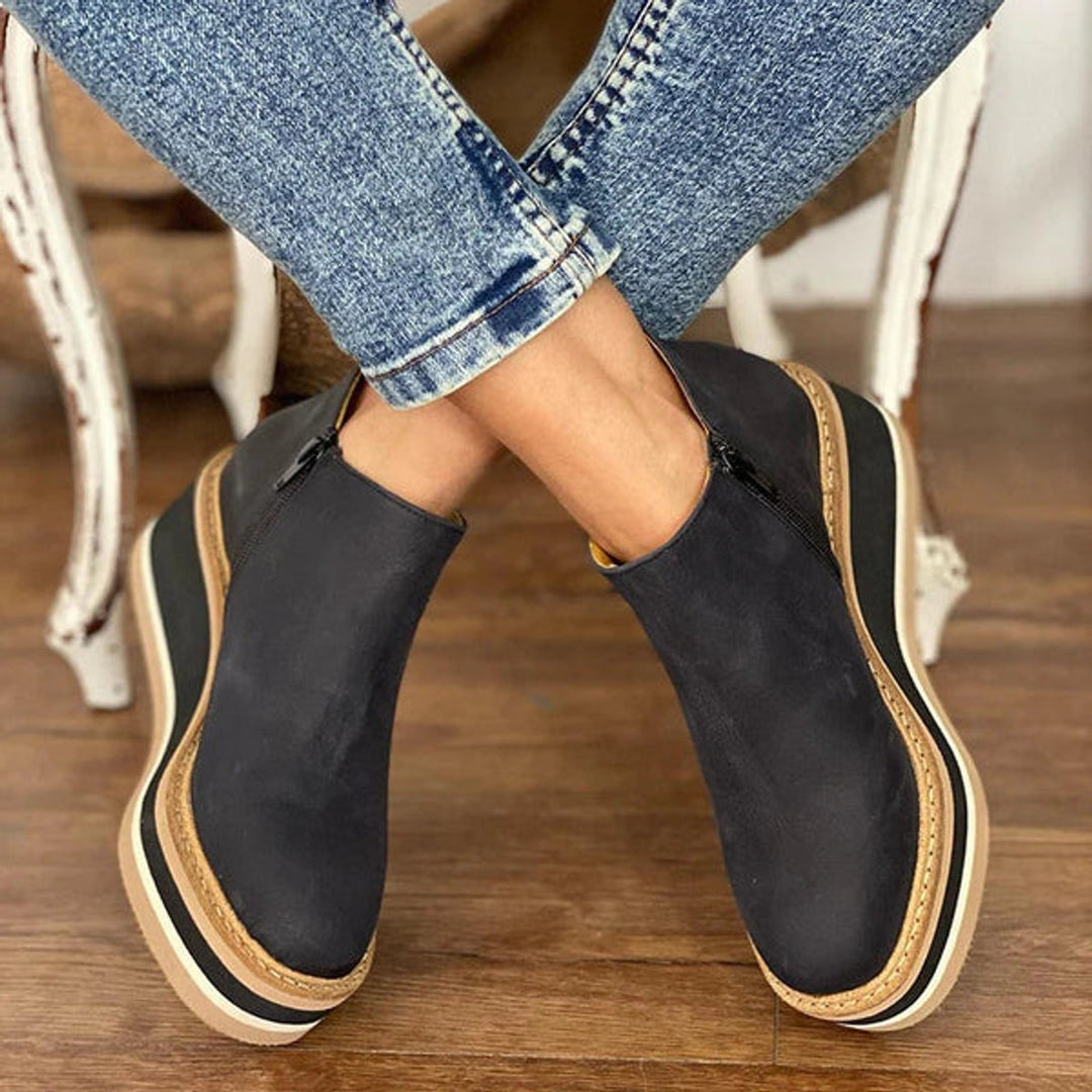 Women's Platform Wedge Zipper Ankle Boots Round Toe