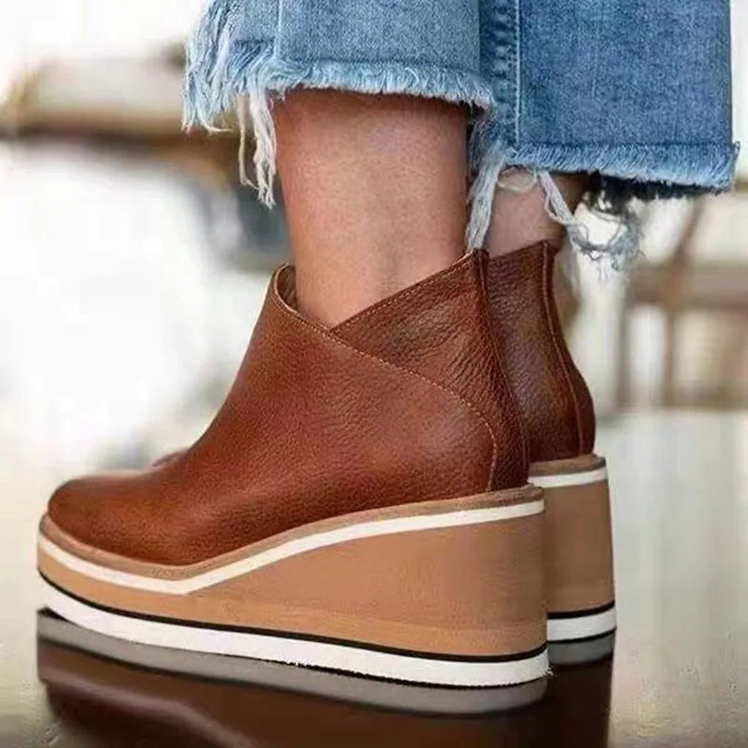 Women's Platform Wedge Zipper Ankle Boots Round Toe