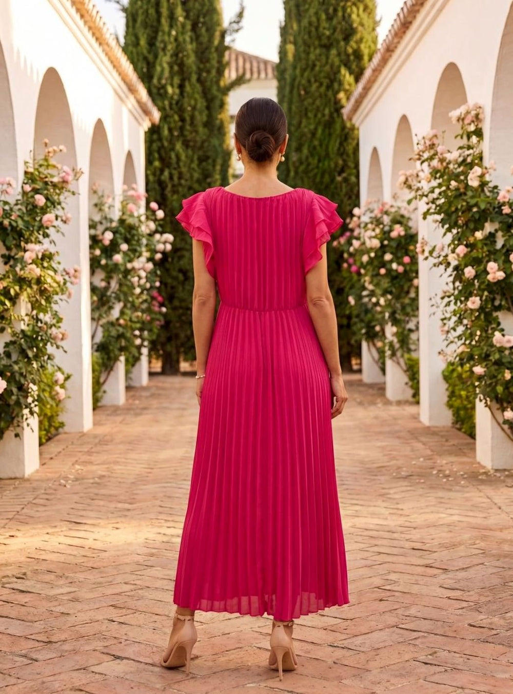Women's Pleated Formal Wedding Guest Midi Dress