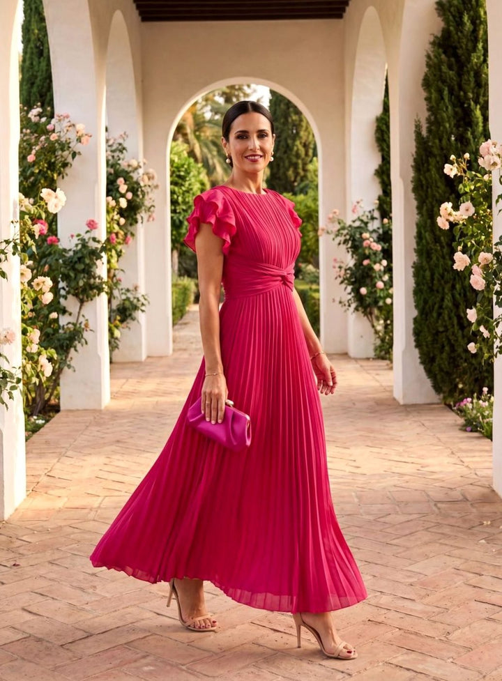 Women's Pleated Formal Wedding Guest Midi Dress