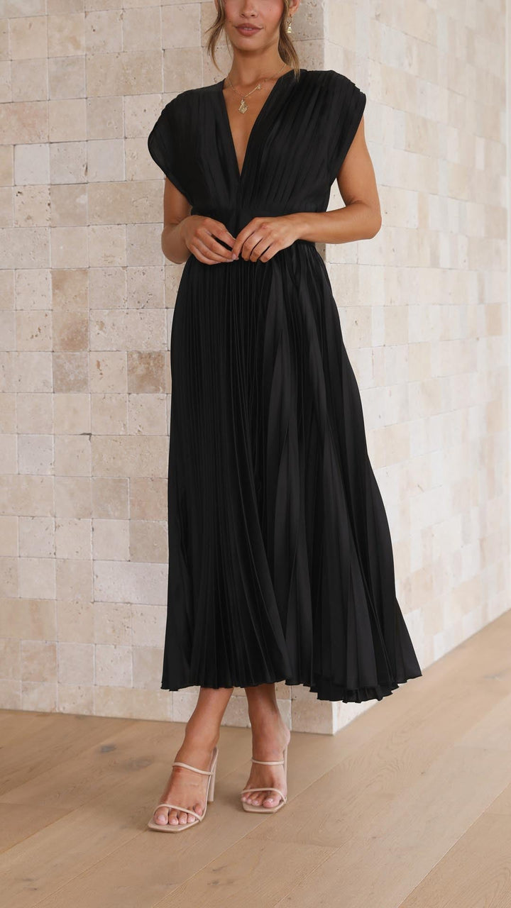 Nicole | Women's Pleated V Neck Midi Wedding Guest Dress