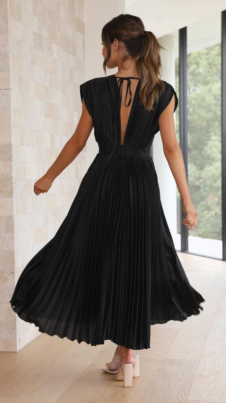 Nicole | Women's Pleated V Neck Midi Wedding Guest Dress