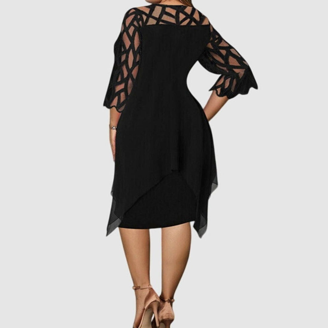 Women's Plus Size Lace-Overlay Chiffon Midi Dress Elegant Chic