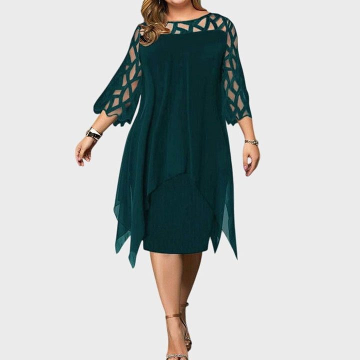 Women's Plus Size Lace-Overlay Chiffon Midi Dress Elegant Chic - Green