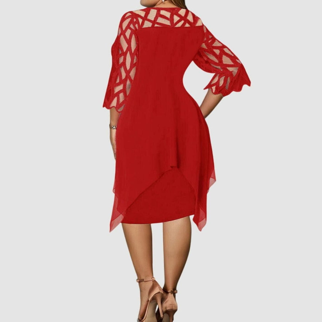 Women's Plus Size Lace-Overlay Chiffon Midi Dress Elegant Chic