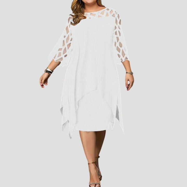 Women's Plus Size Lace-Overlay Chiffon Midi Dress Elegant Chic - White