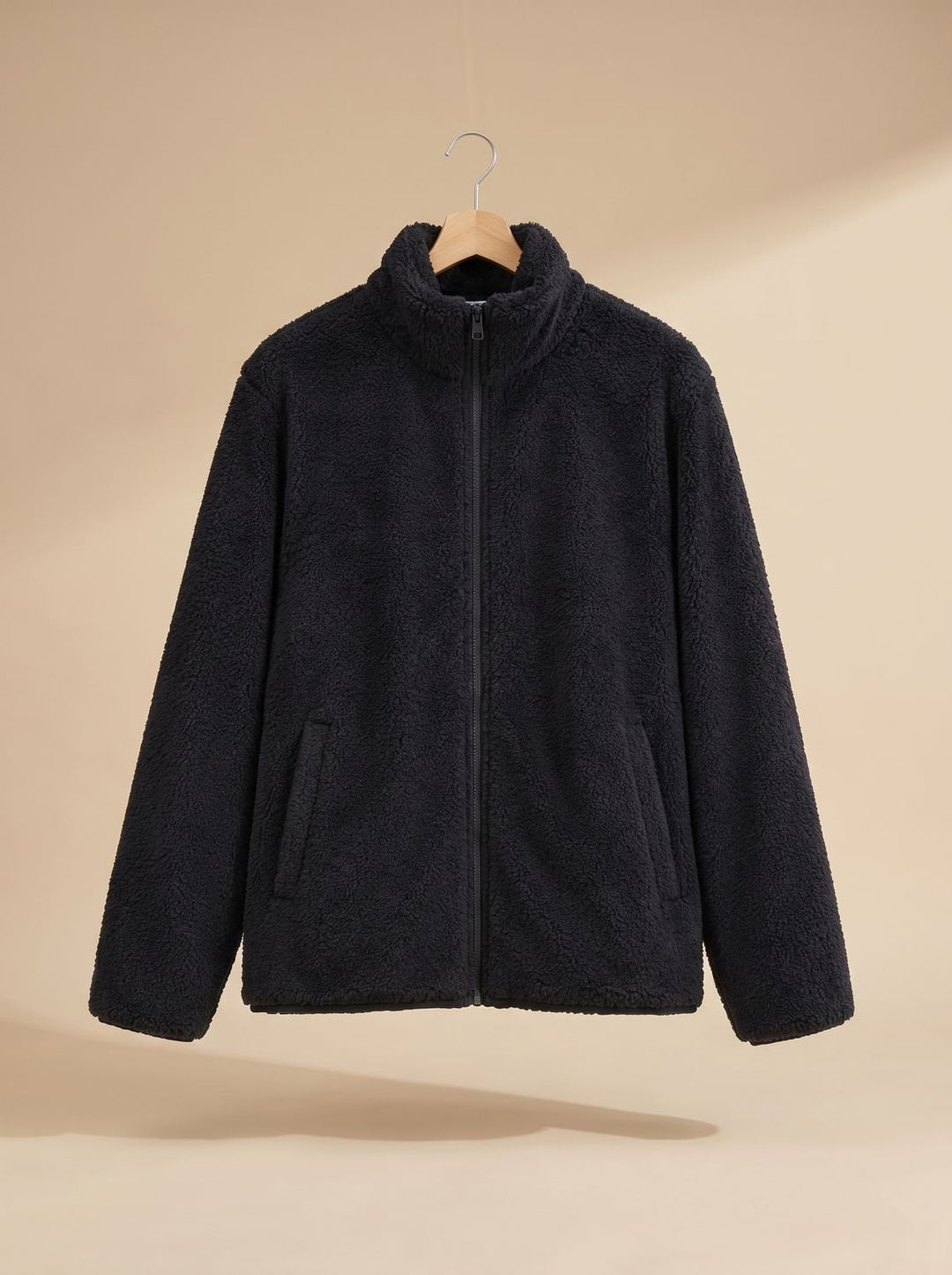 Women's Plush Fleece Full-Zip Stand-Collar Jacket - Black