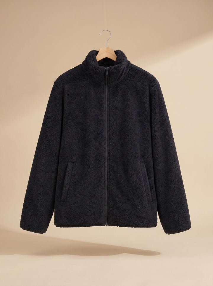 Women's Plush Fleece Full-Zip Stand-Collar Jacket - Black