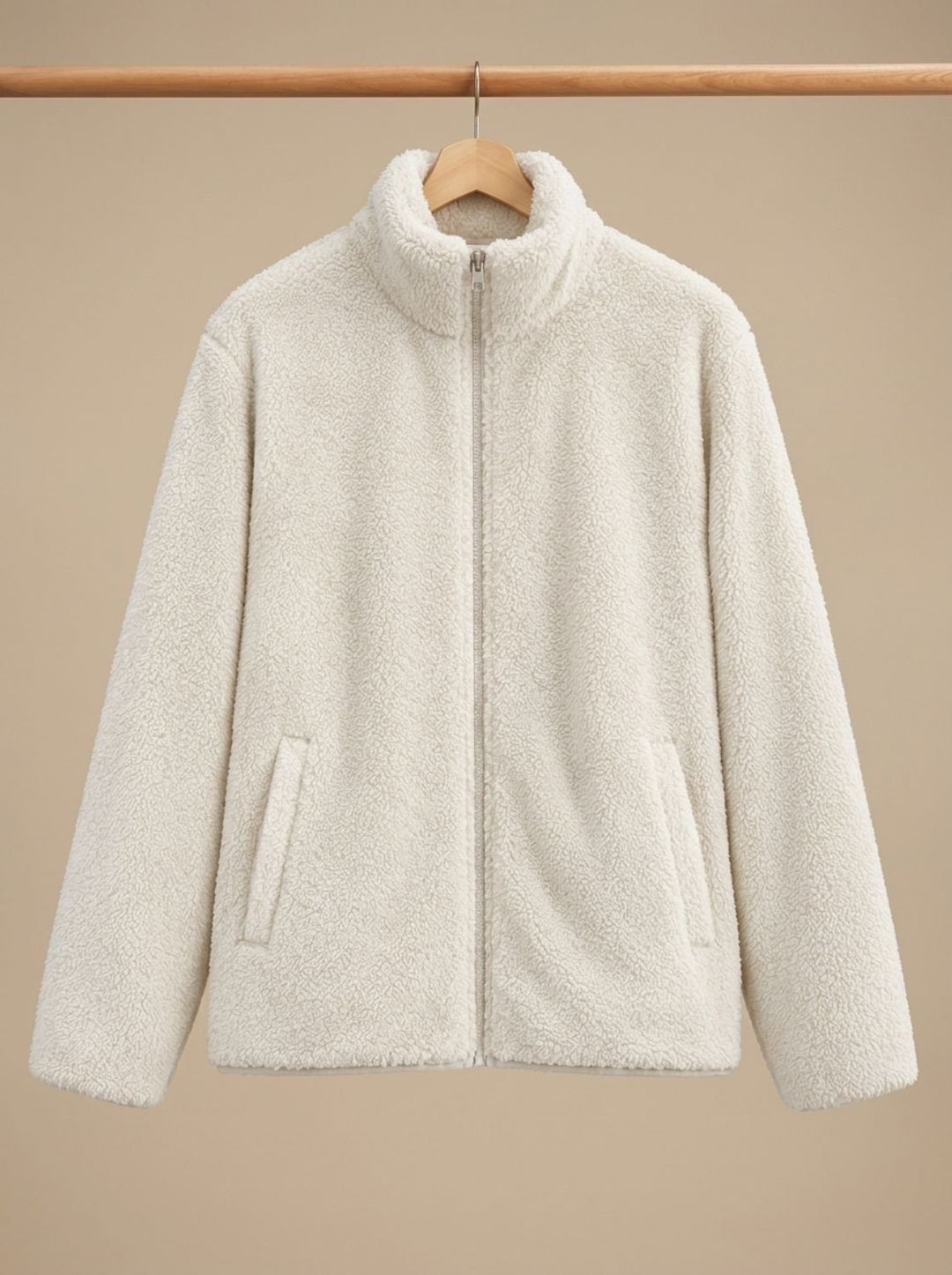 Women's Plush Fleece Full-Zip Stand-Collar Jacket - White