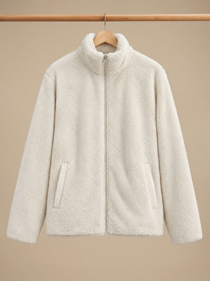 Women's Plush Fleece Full-Zip Stand-Collar Jacket - White