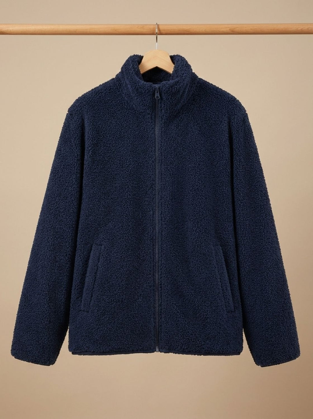Women's Plush Fleece Full-Zip Stand-Collar Jacket - Navy Blue