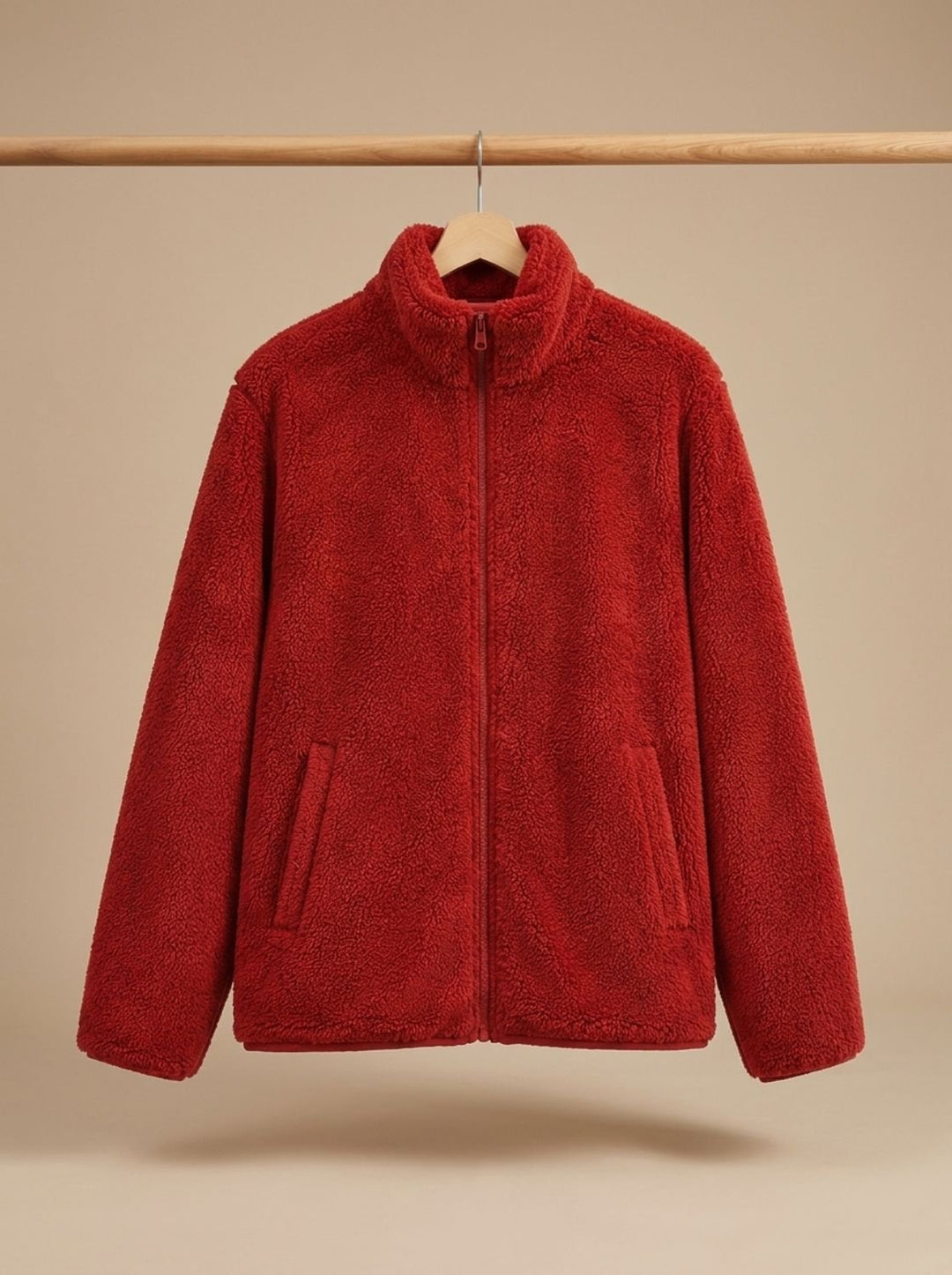 Women's Plush Fleece Full-Zip Stand-Collar Jacket - Coral