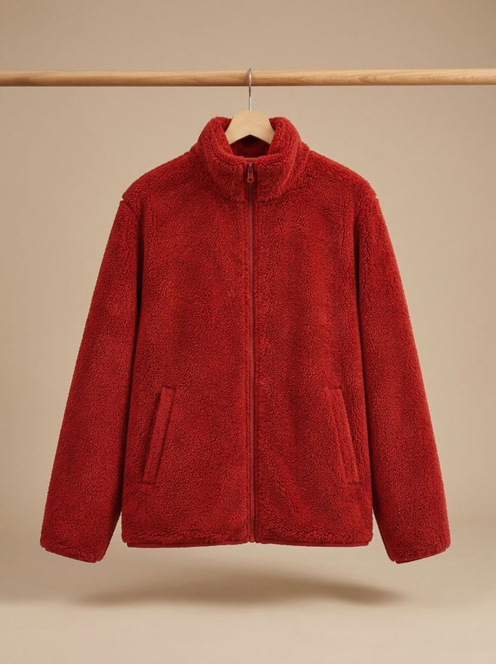 Women's Plush Fleece Full-Zip Stand-Collar Jacket - Coral