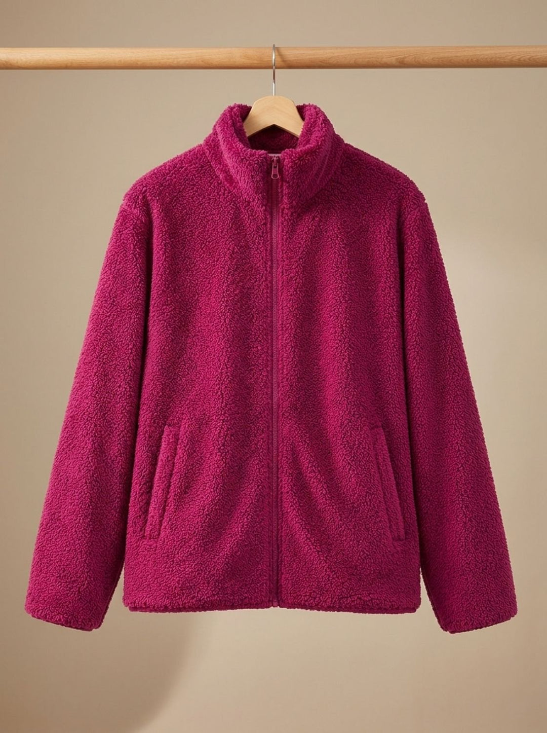 Women's Plush Fleece Full-Zip Stand-Collar Jacket - Red