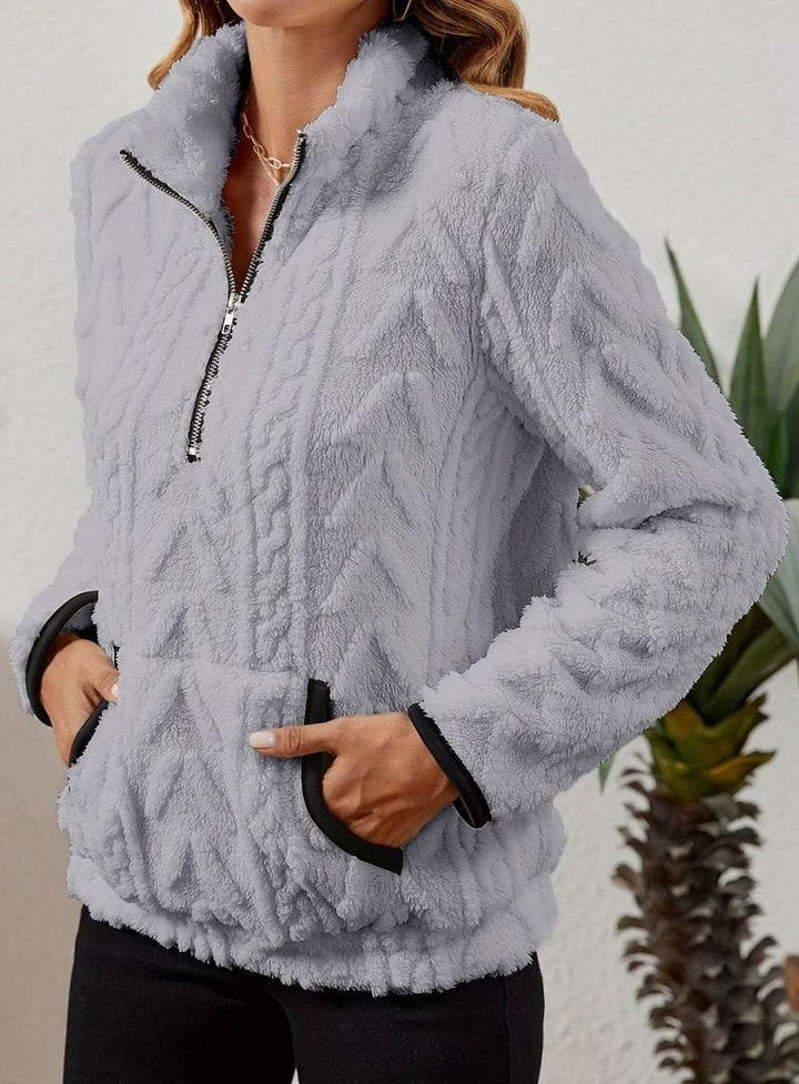 Women's Plush Fleece Half-Zip Kangaroo Pocket Pullover Sweater