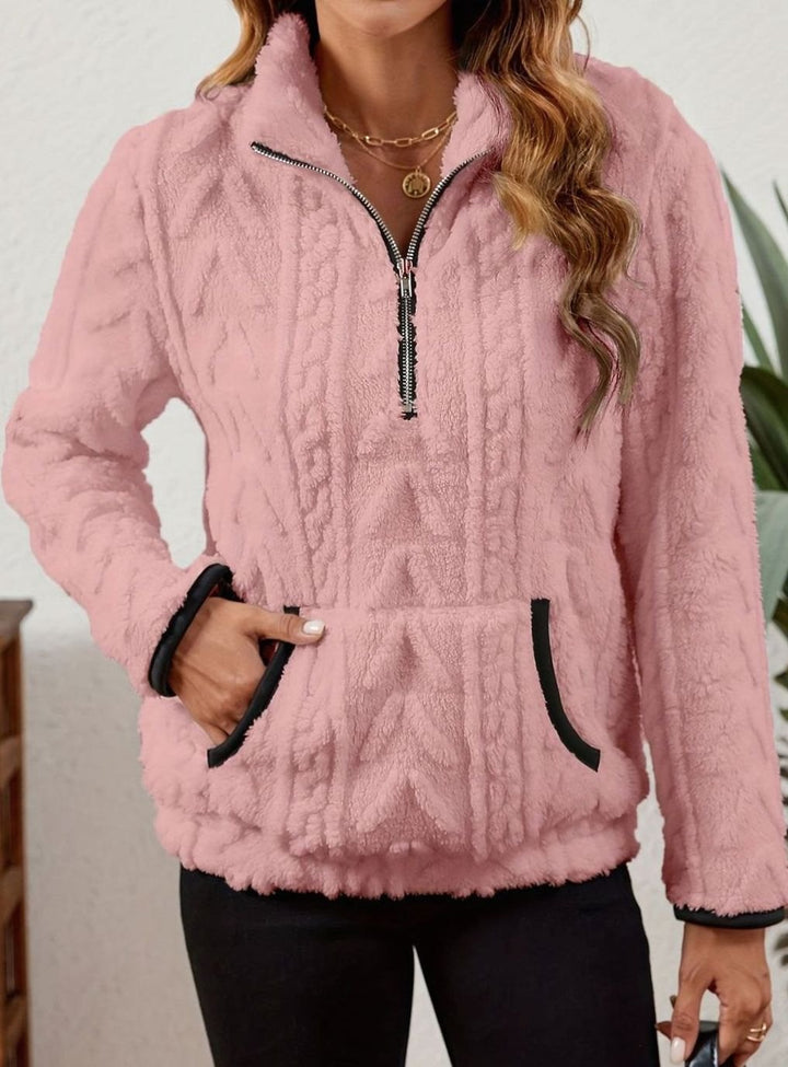 Women's Plush Fleece Half-Zip Kangaroo Pocket Pullover Sweater