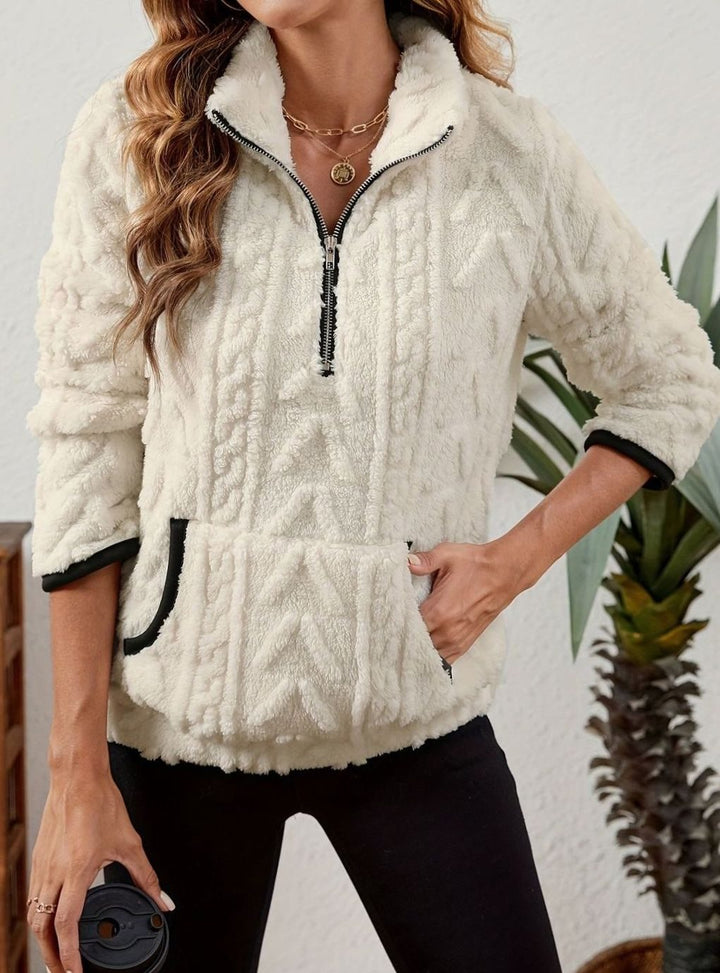 Women's Plush Fleece Half-Zip Kangaroo Pocket Pullover Sweater