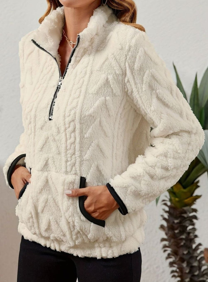 Women's Plush Fleece Half-Zip Kangaroo Pocket Pullover Sweater